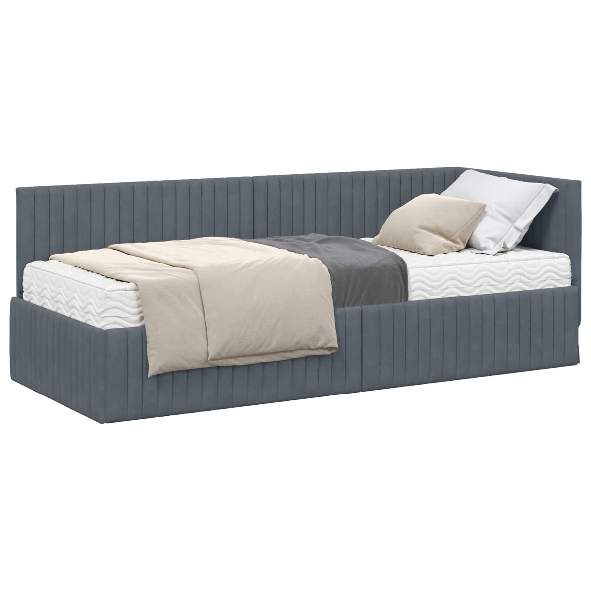 Eckbettgestell mit Matratze 2 stk. Dunkelgrau 80 x 200 cm Samt
