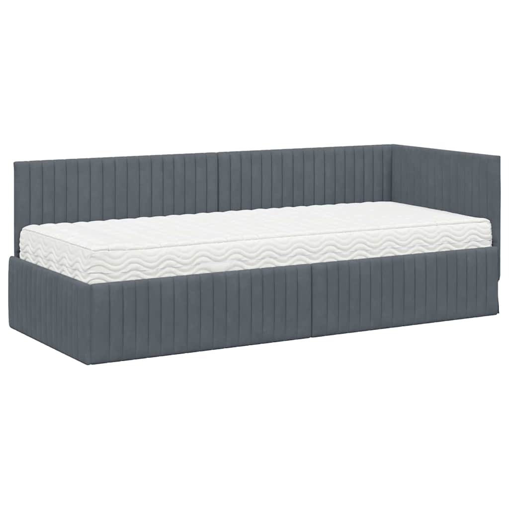 Eckbettgestell mit Matratze 2 stk. Dunkelgrau 80 x 200 cm Samt
