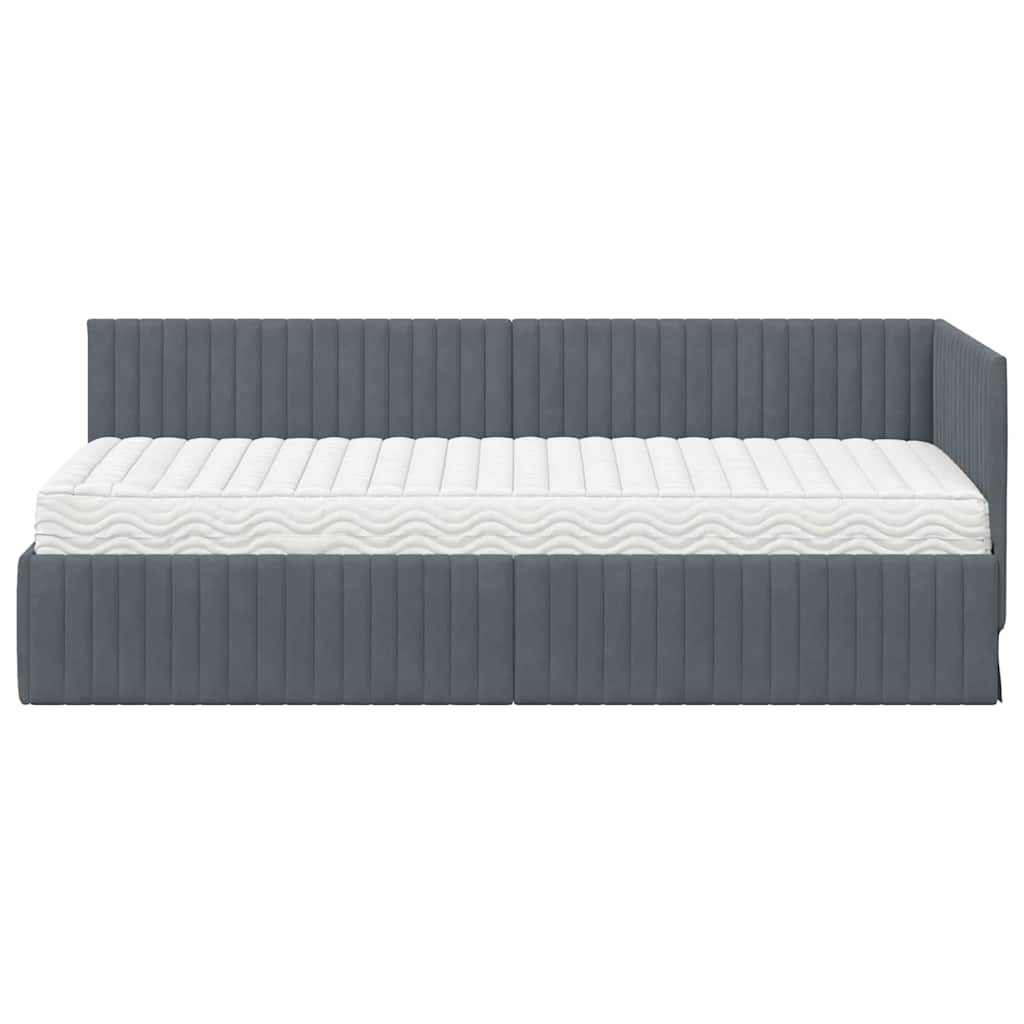 Eckbettgestell mit Matratze 2 stk. Dunkelgrau 80 x 200 cm Samt