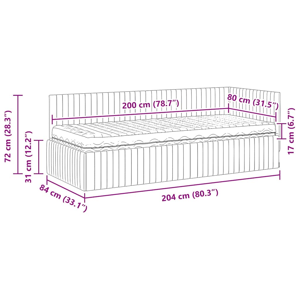 Eckbettgestell mit Matratze 2 stk. Dunkelgrau 80 x 200 cm Samt