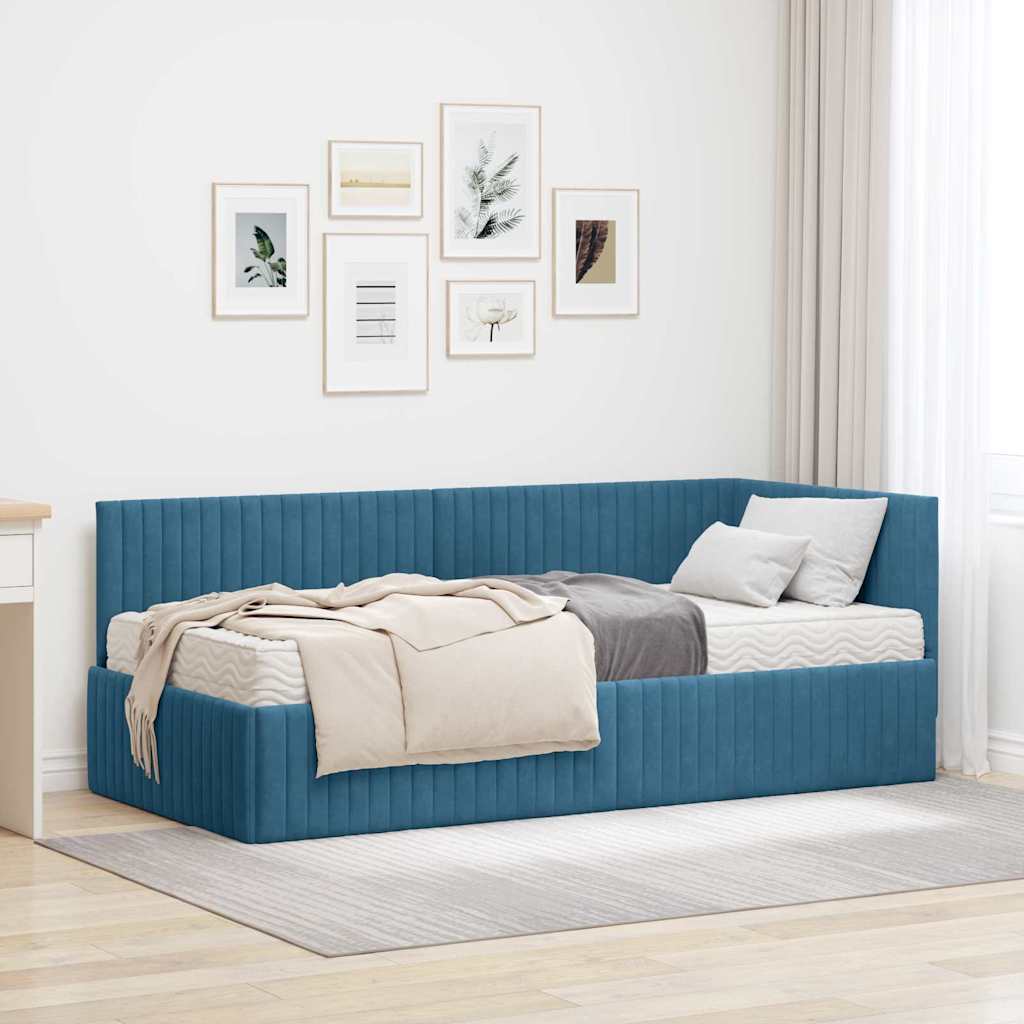 Eckbettgestell mit Matratze 2 stk. Blau 90 x 190 cm Samt