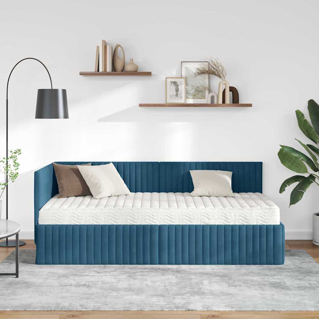 Eckbettgestell mit Matratze 2 stk. Blau 90 x 190 cm Samt