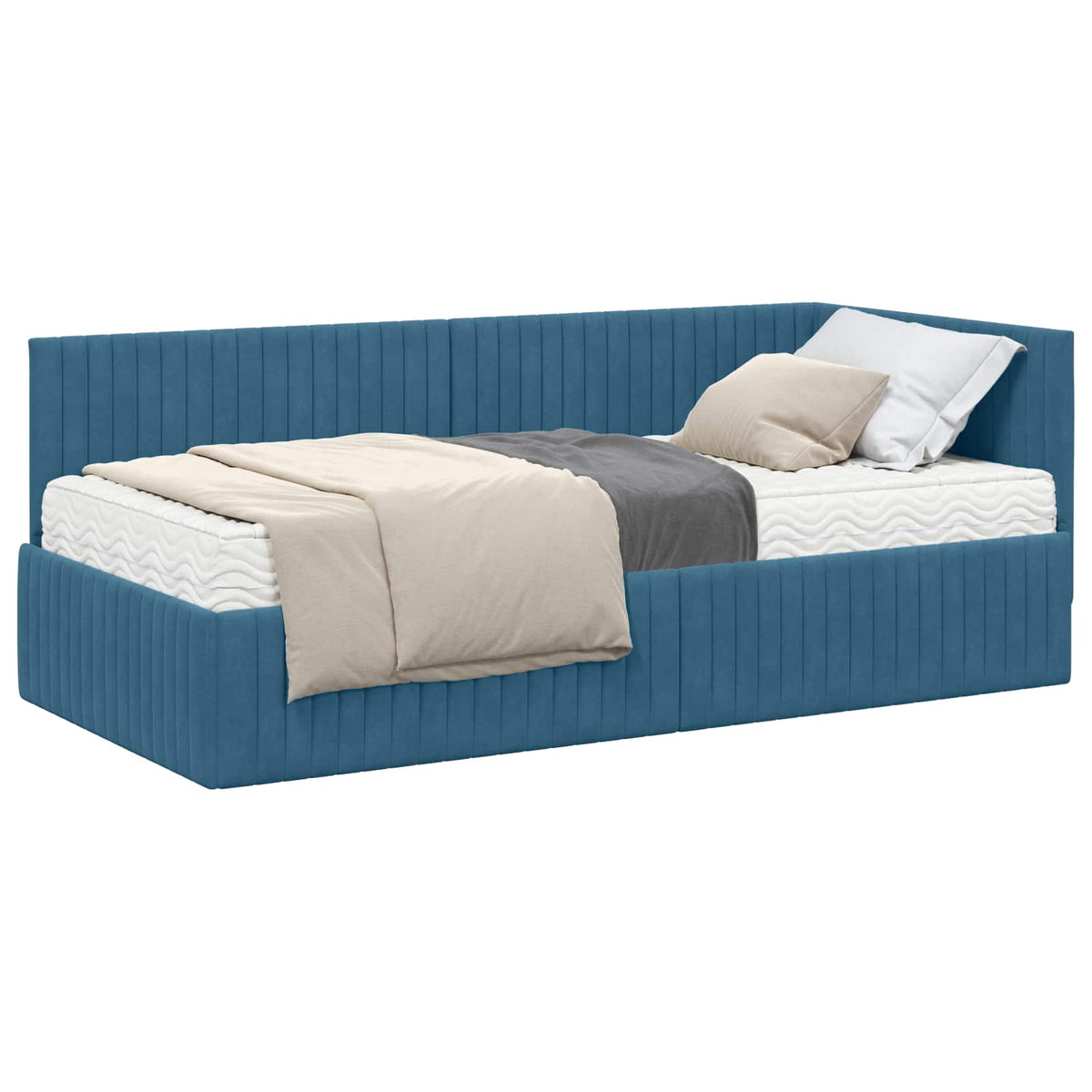 Eckbettgestell mit Matratze 2 stk. Blau 90 x 190 cm Samt