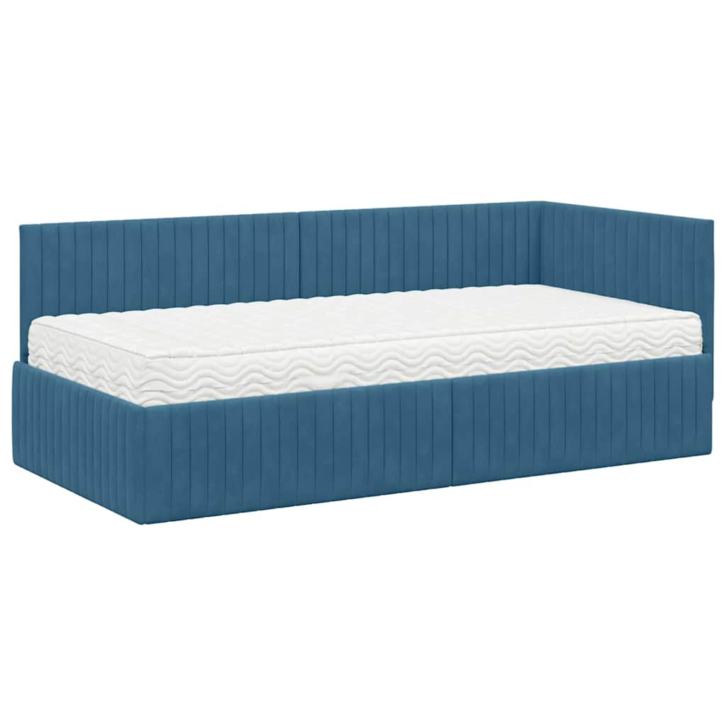 Eckbettgestell mit Matratze 2 stk. Blau 90 x 190 cm Samt