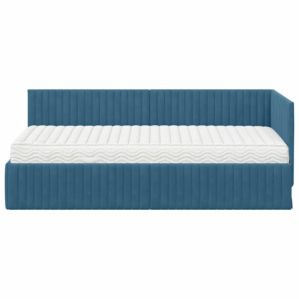 Eckbettgestell mit Matratze 2 stk. Blau 90 x 190 cm Samt