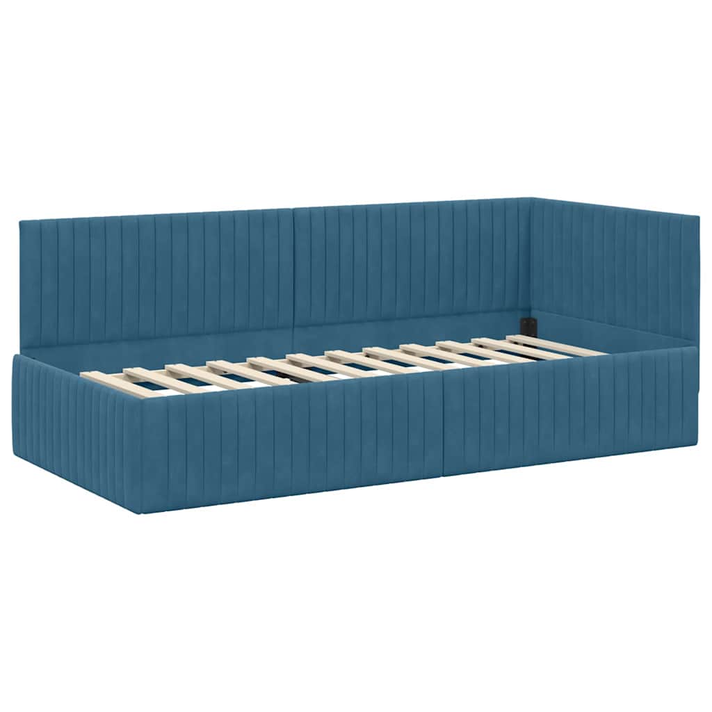 Eckbettgestell mit Matratze 2 stk. Blau 90 x 190 cm Samt