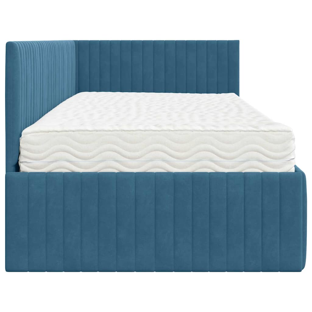 Eckbettgestell mit Matratze 2 stk. Blau 90 x 190 cm Samt