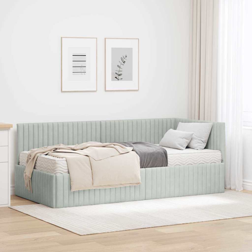 Eckbettgestell mit Matratze 2 stk. Hellgrau 90 x 190 cm Samt