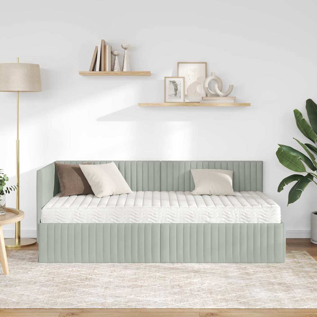 Eckbettgestell mit Matratze 2 stk. Hellgrau 90 x 190 cm Samt