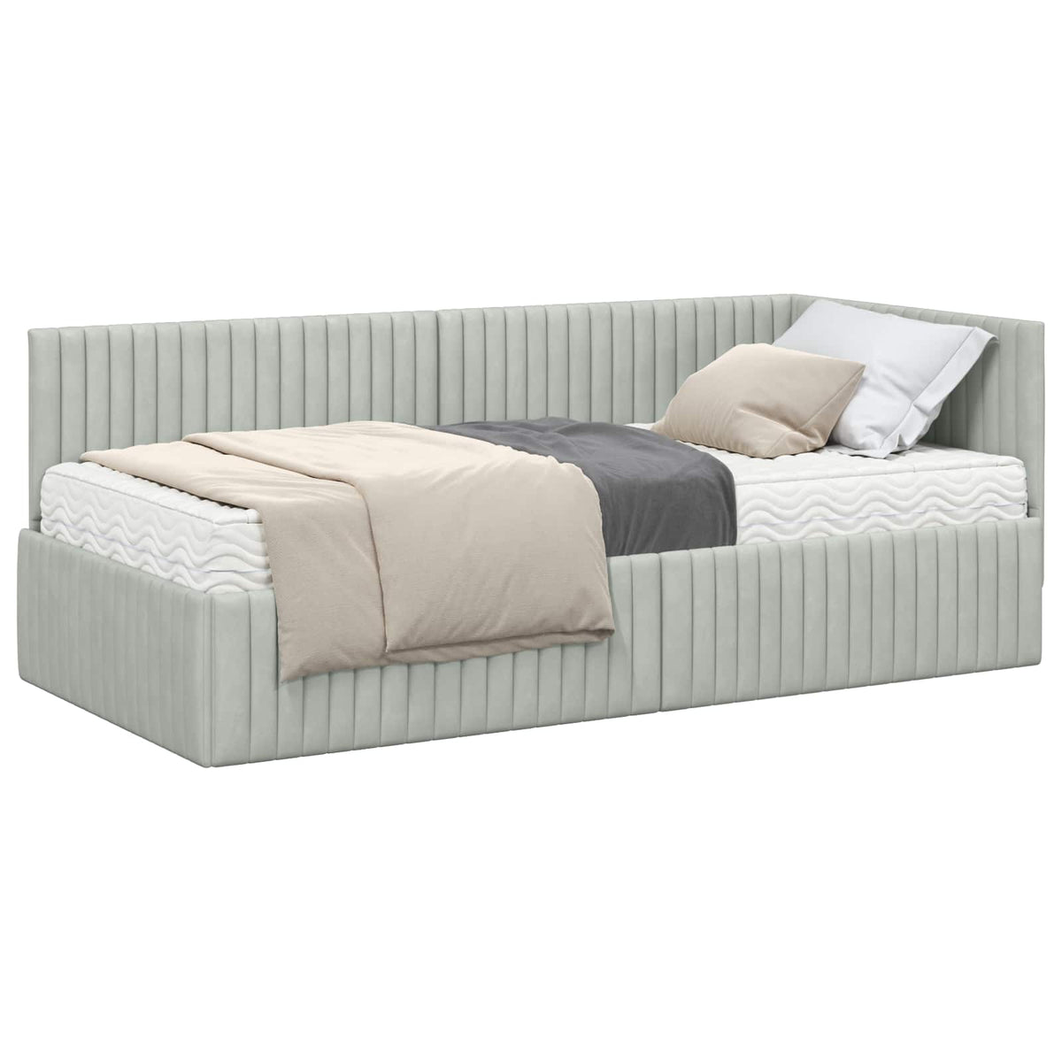 Eckbettgestell mit Matratze 2 stk. Hellgrau 90 x 190 cm Samt
