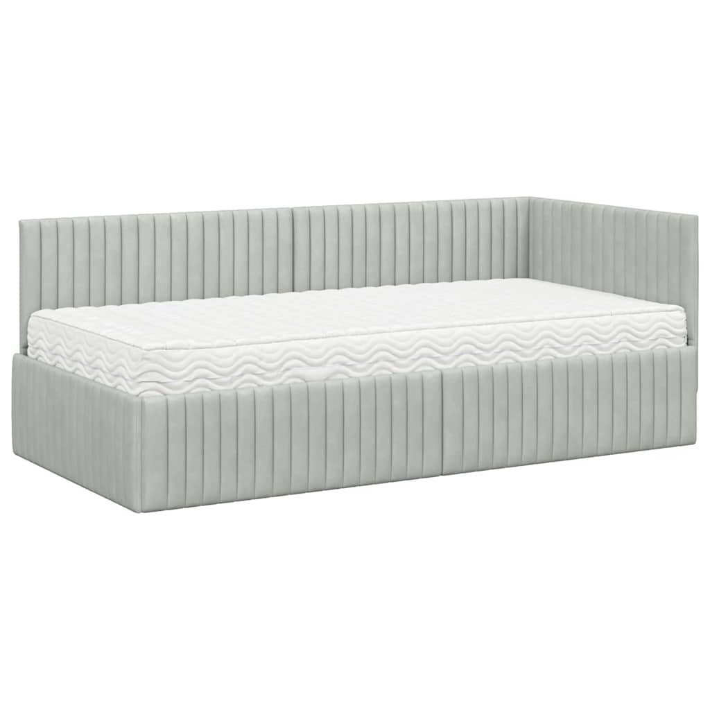 Eckbettgestell mit Matratze 2 stk. Hellgrau 90 x 190 cm Samt