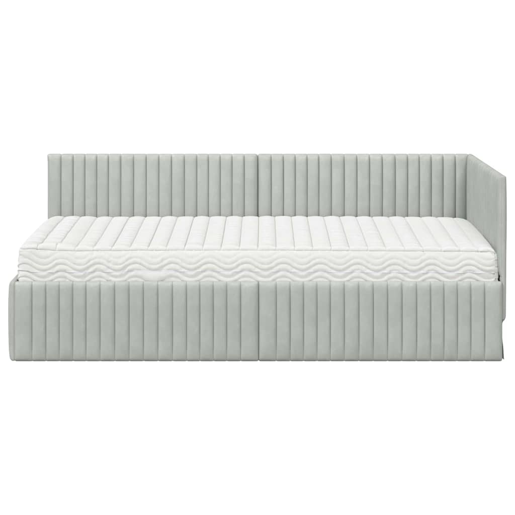 Eckbettgestell mit Matratze 2 stk. Hellgrau 90 x 190 cm Samt