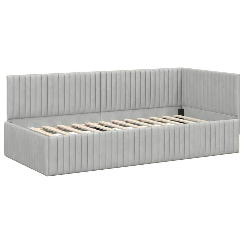 Eckbettgestell mit Matratze 2 stk. Hellgrau 90 x 190 cm Samt