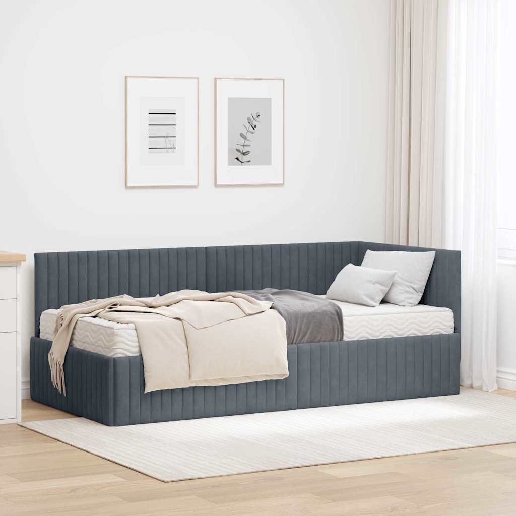 Eckbettgestell mit Matratze 2 stk. Dunkelgrau 90 x 190 cm Samt