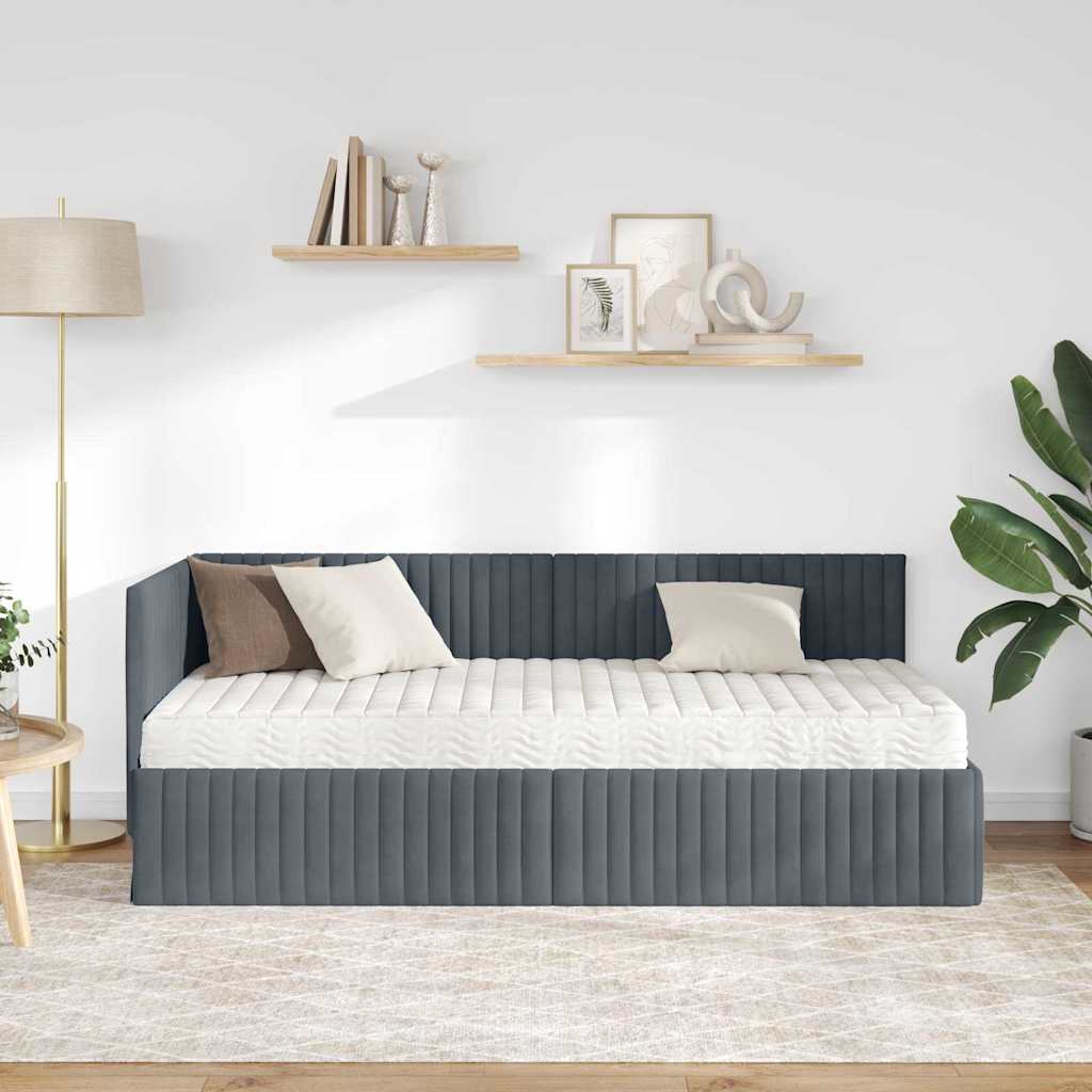 Eckbettgestell mit Matratze 2 stk. Dunkelgrau 90 x 190 cm Samt
