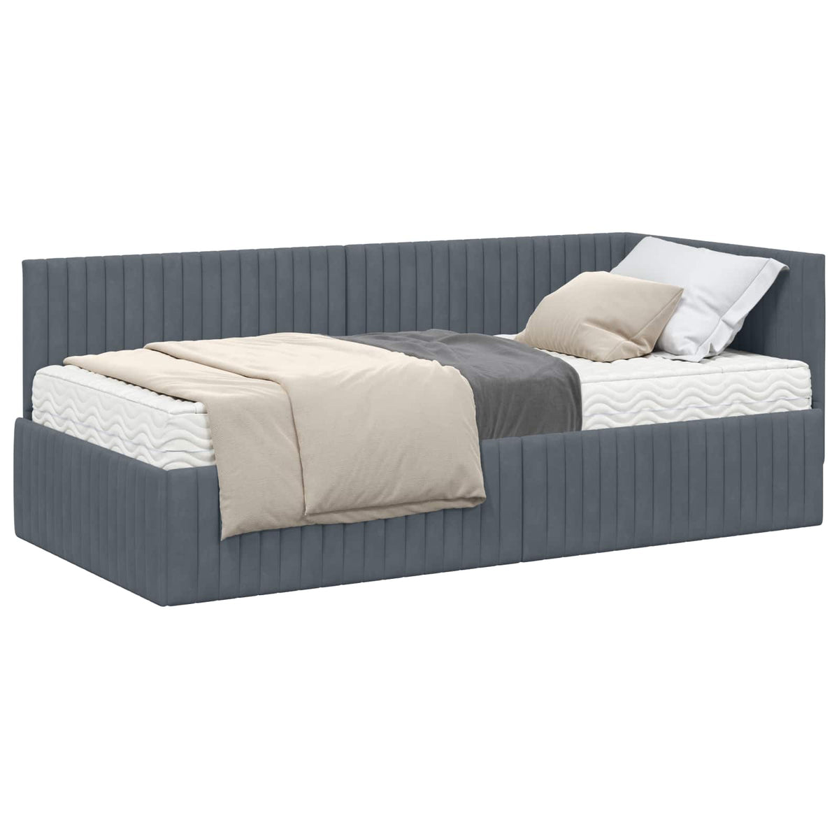 Eckbettgestell mit Matratze 2 stk. Dunkelgrau 90 x 190 cm Samt