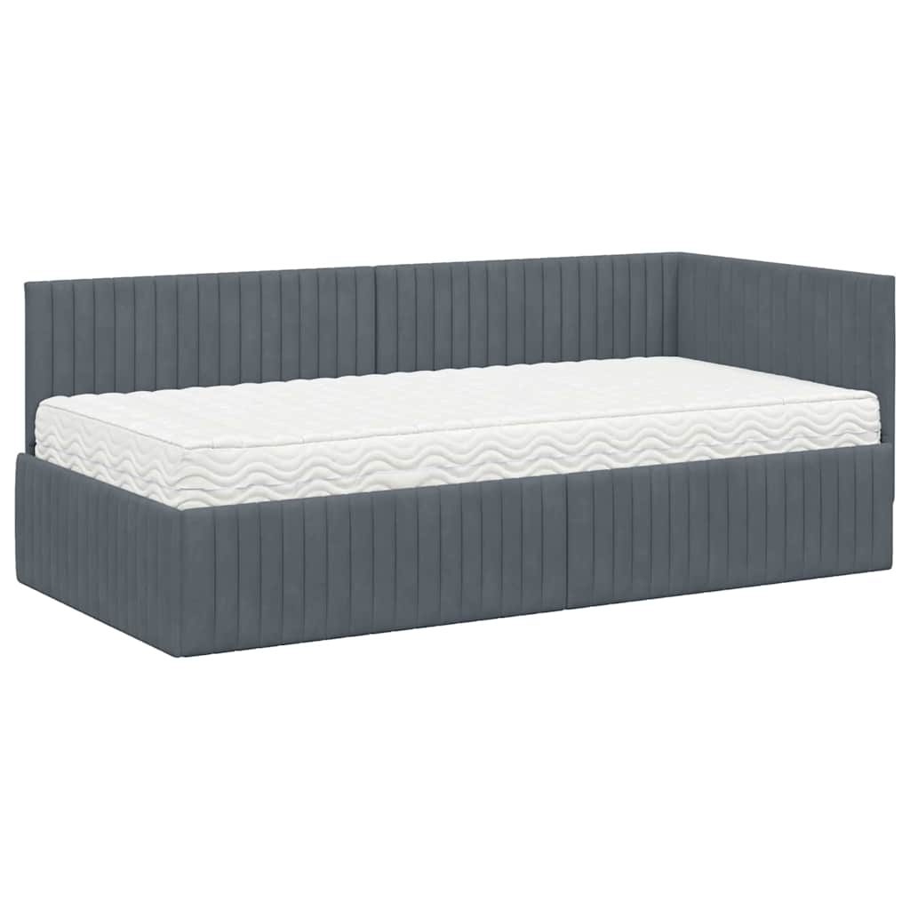 Eckbettgestell mit Matratze 2 stk. Dunkelgrau 90 x 190 cm Samt