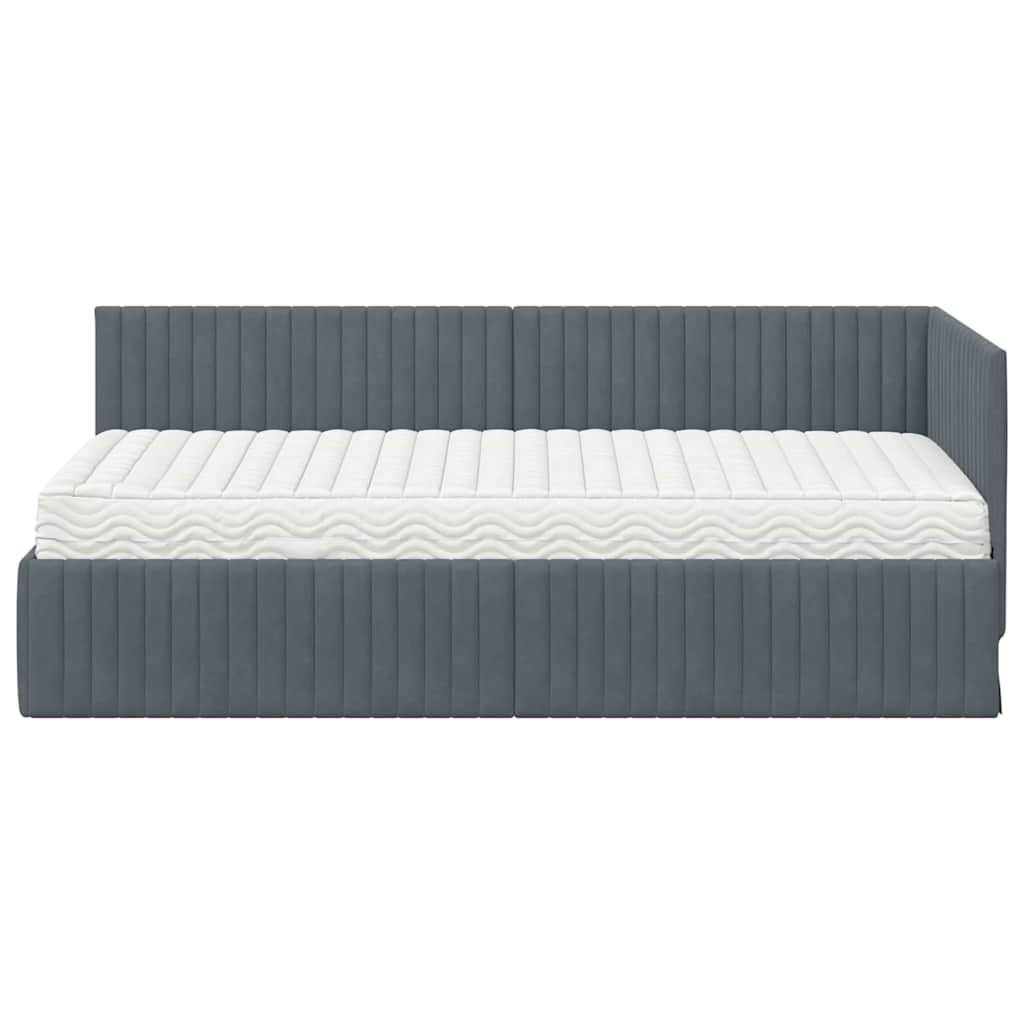 Eckbettgestell mit Matratze 2 stk. Dunkelgrau 90 x 190 cm Samt