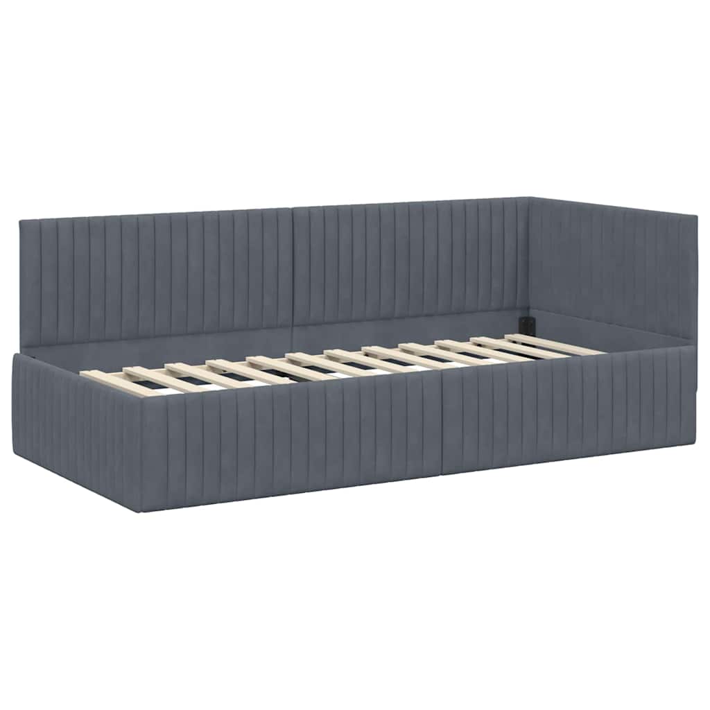Eckbettgestell mit Matratze 2 stk. Dunkelgrau 90 x 190 cm Samt