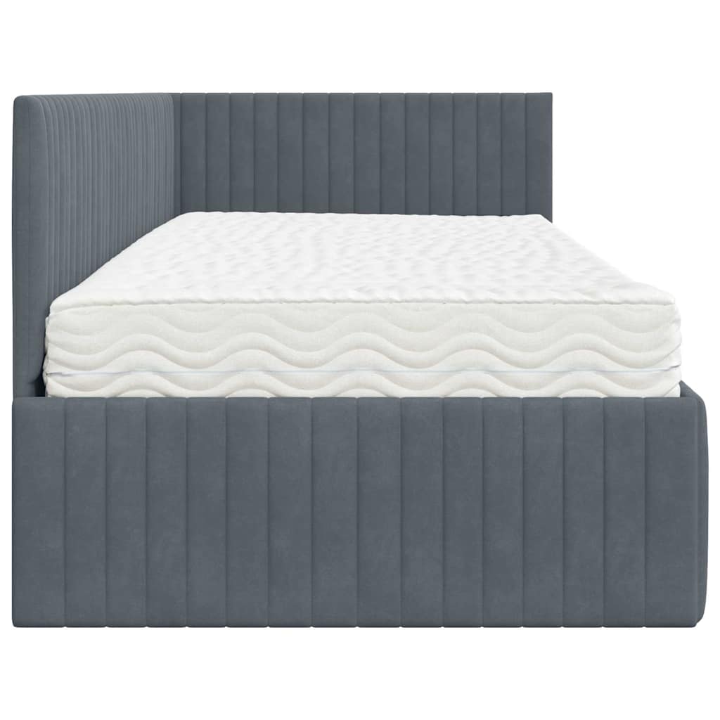 Eckbettgestell mit Matratze 2 stk. Dunkelgrau 90 x 190 cm Samt