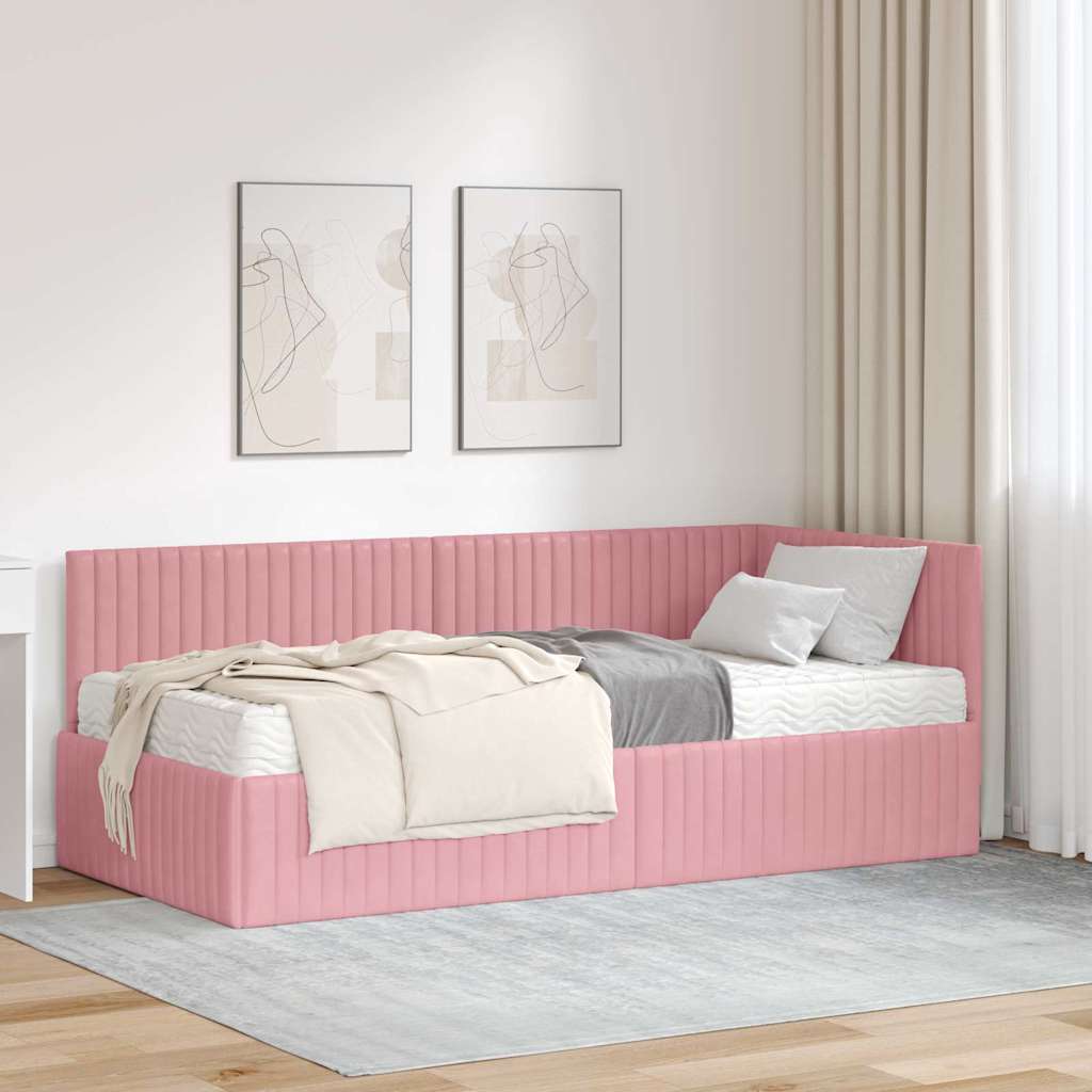 Eckbettgestell mit Matratze 2 stk. Rosa 90 x 190 cm Samt