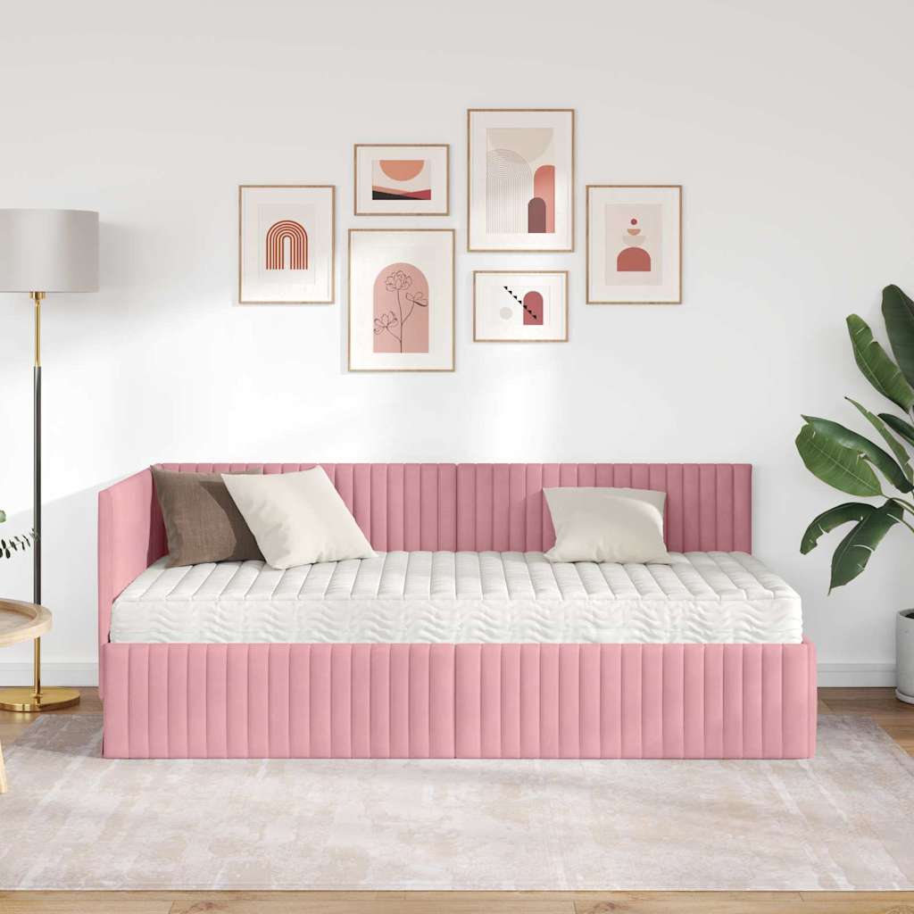 Eckbettgestell mit Matratze 2 stk. Rosa 90 x 190 cm Samt