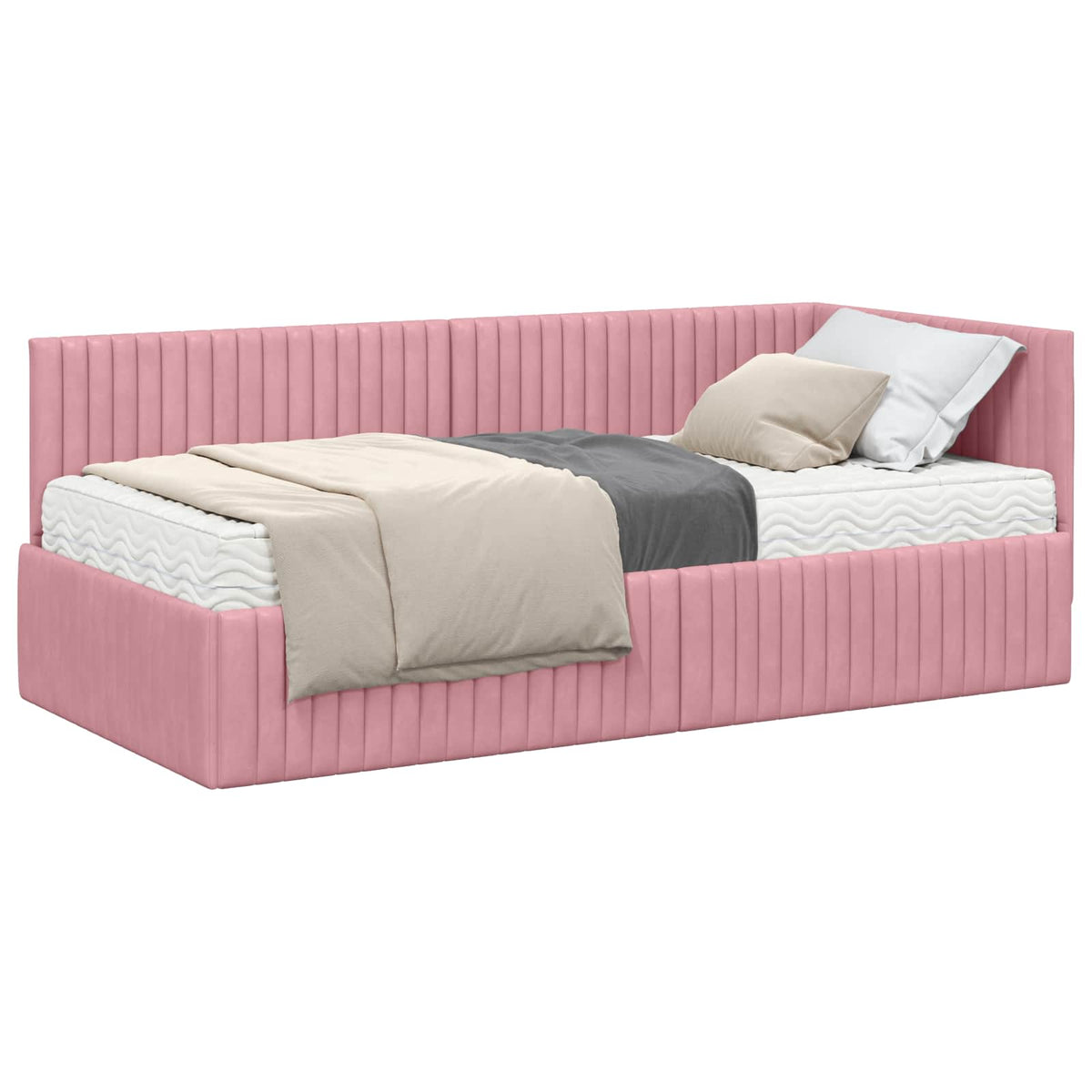 Eckbettgestell mit Matratze 2 stk. Rosa 90 x 190 cm Samt