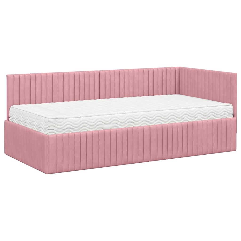 Eckbettgestell mit Matratze 2 stk. Rosa 90 x 190 cm Samt