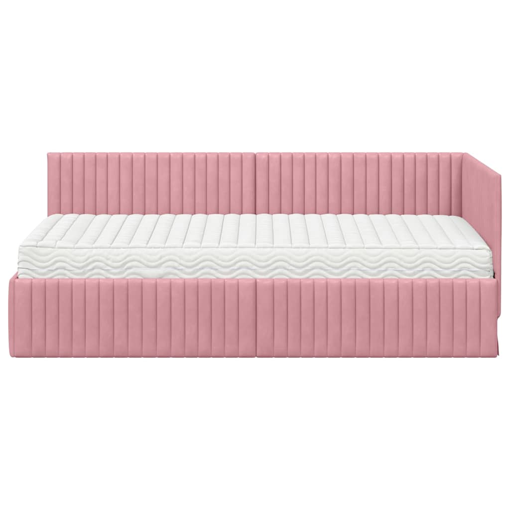 Eckbettgestell mit Matratze 2 stk. Rosa 90 x 190 cm Samt
