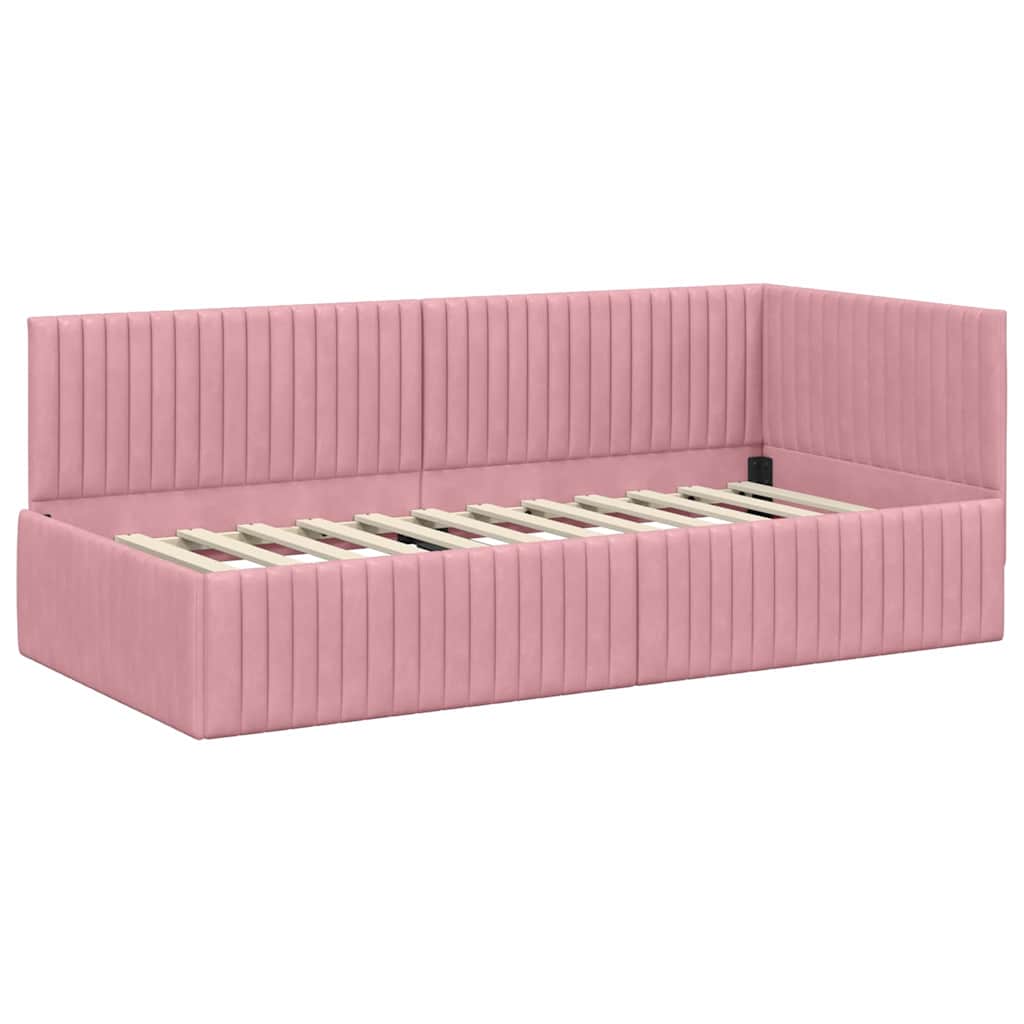 Eckbettgestell mit Matratze 2 stk. Rosa 90 x 190 cm Samt