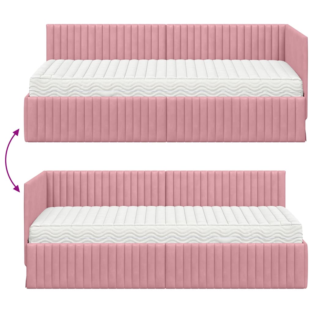 Eckbettgestell mit Matratze 2 stk. Rosa 90 x 190 cm Samt