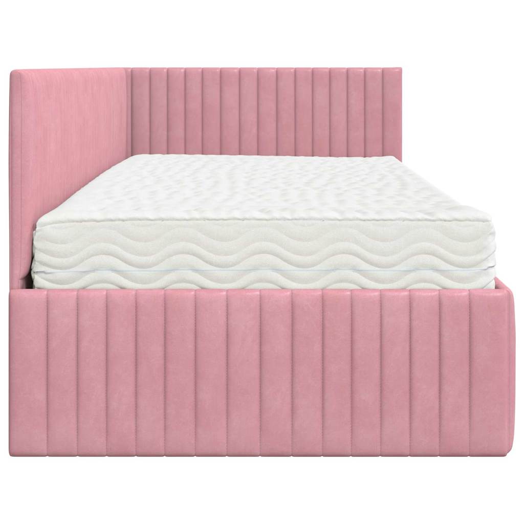 Eckbettgestell mit Matratze 2 stk. Rosa 90 x 190 cm Samt