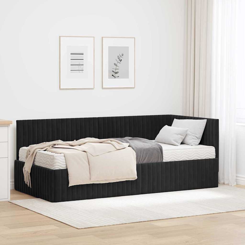 Eckbettgestell mit Matratze 2 stk. Schwarz 90 x 190 cm Samt