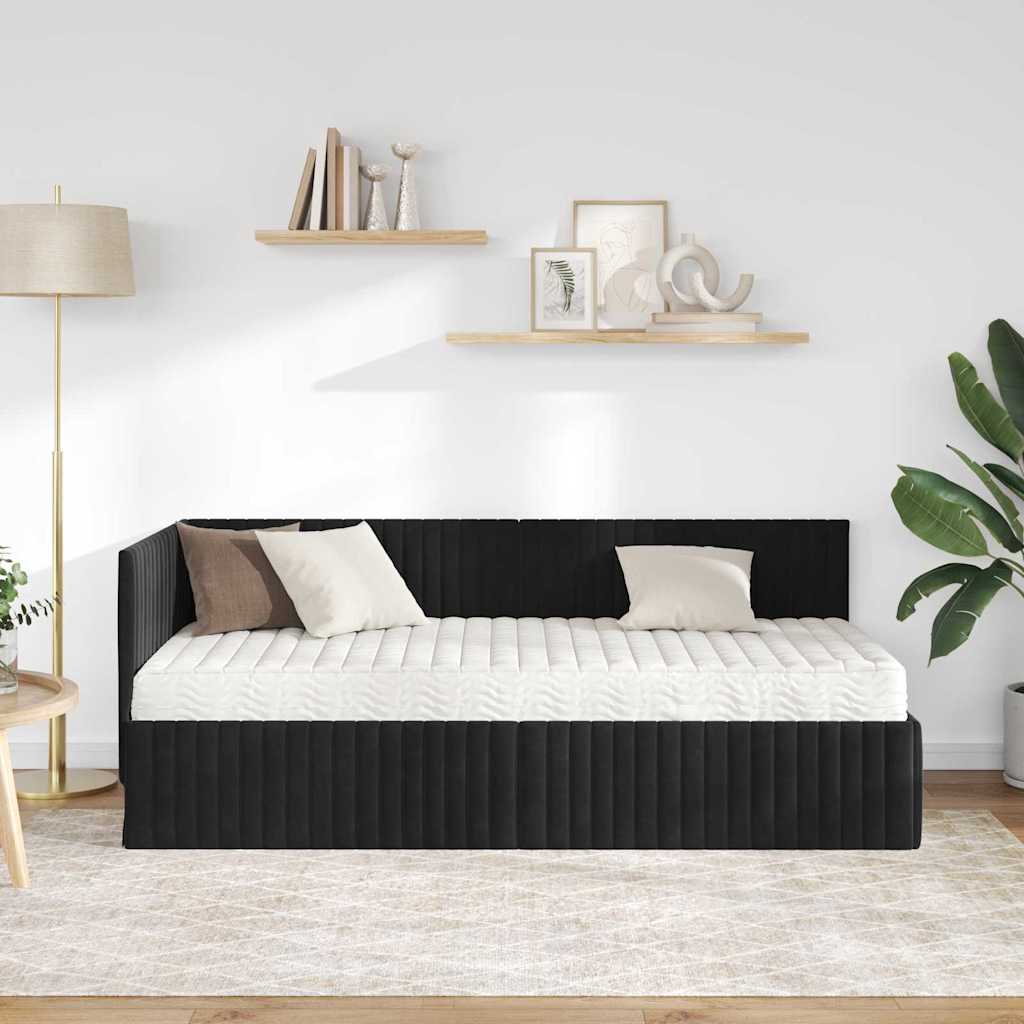 Eckbettgestell mit Matratze 2 stk. Schwarz 90 x 190 cm Samt
