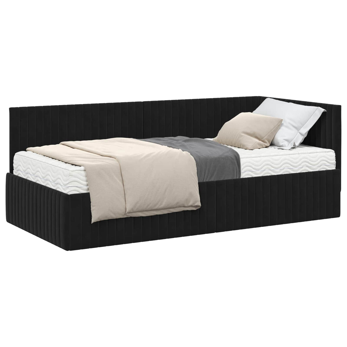 Eckbettgestell mit Matratze 2 stk. Schwarz 90 x 190 cm Samt