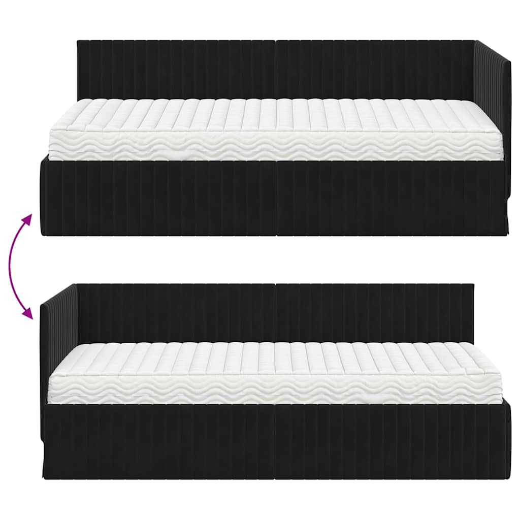 Eckbettgestell mit Matratze 2 stk. Schwarz 90 x 190 cm Samt
