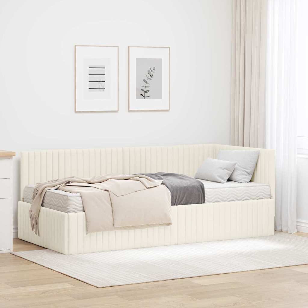 Eckbettgestell mit Matratze 2 stk. Creme 90 x 190 cm Samt