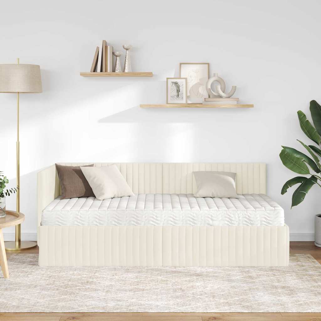 Eckbettgestell mit Matratze 2 stk. Creme 90 x 190 cm Samt