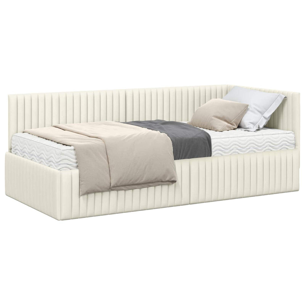 Eckbettgestell mit Matratze 2 stk. Creme 90 x 190 cm Samt