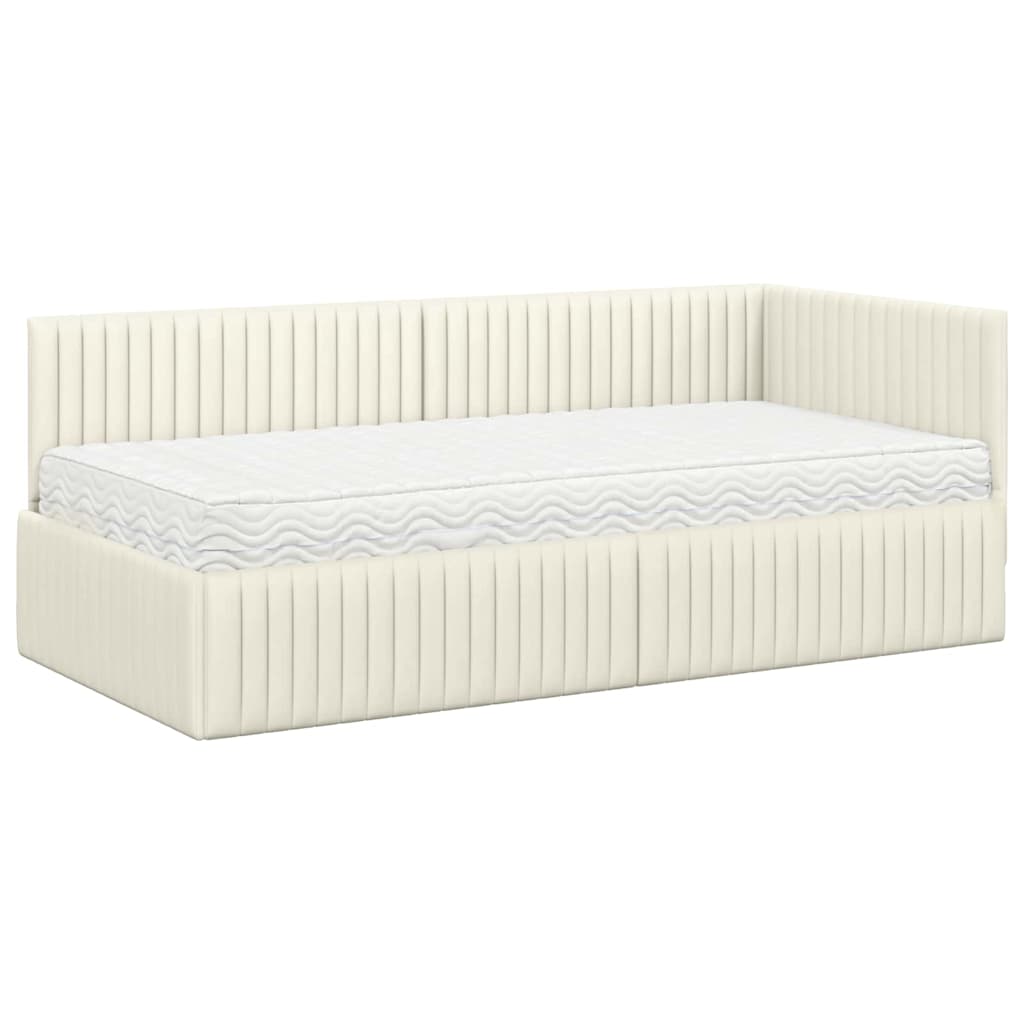 Eckbettgestell mit Matratze 2 stk. Creme 90 x 190 cm Samt