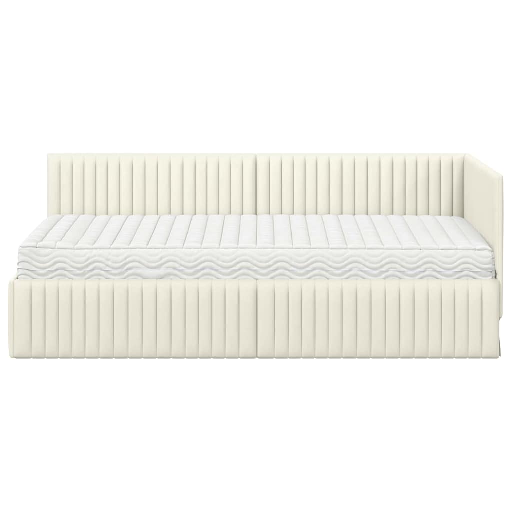 Eckbettgestell mit Matratze 2 stk. Creme 90 x 190 cm Samt