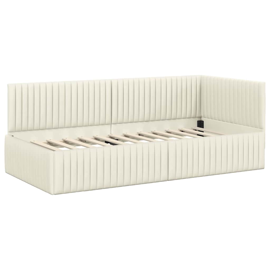 Eckbettgestell mit Matratze 2 stk. Creme 90 x 190 cm Samt