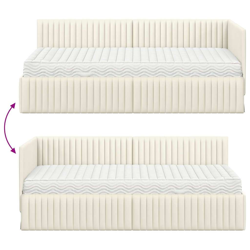 Eckbettgestell mit Matratze 2 stk. Creme 90 x 190 cm Samt