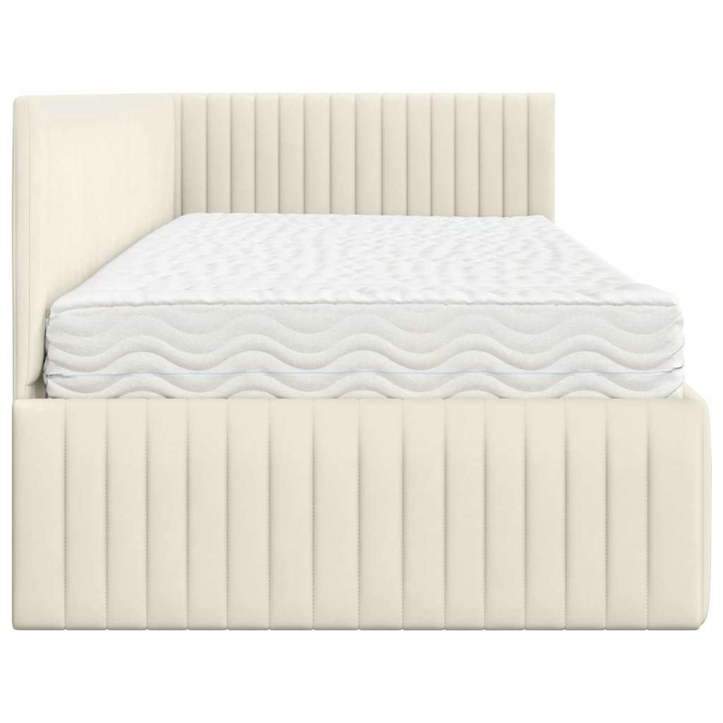 Eckbettgestell mit Matratze 2 stk. Creme 90 x 190 cm Samt