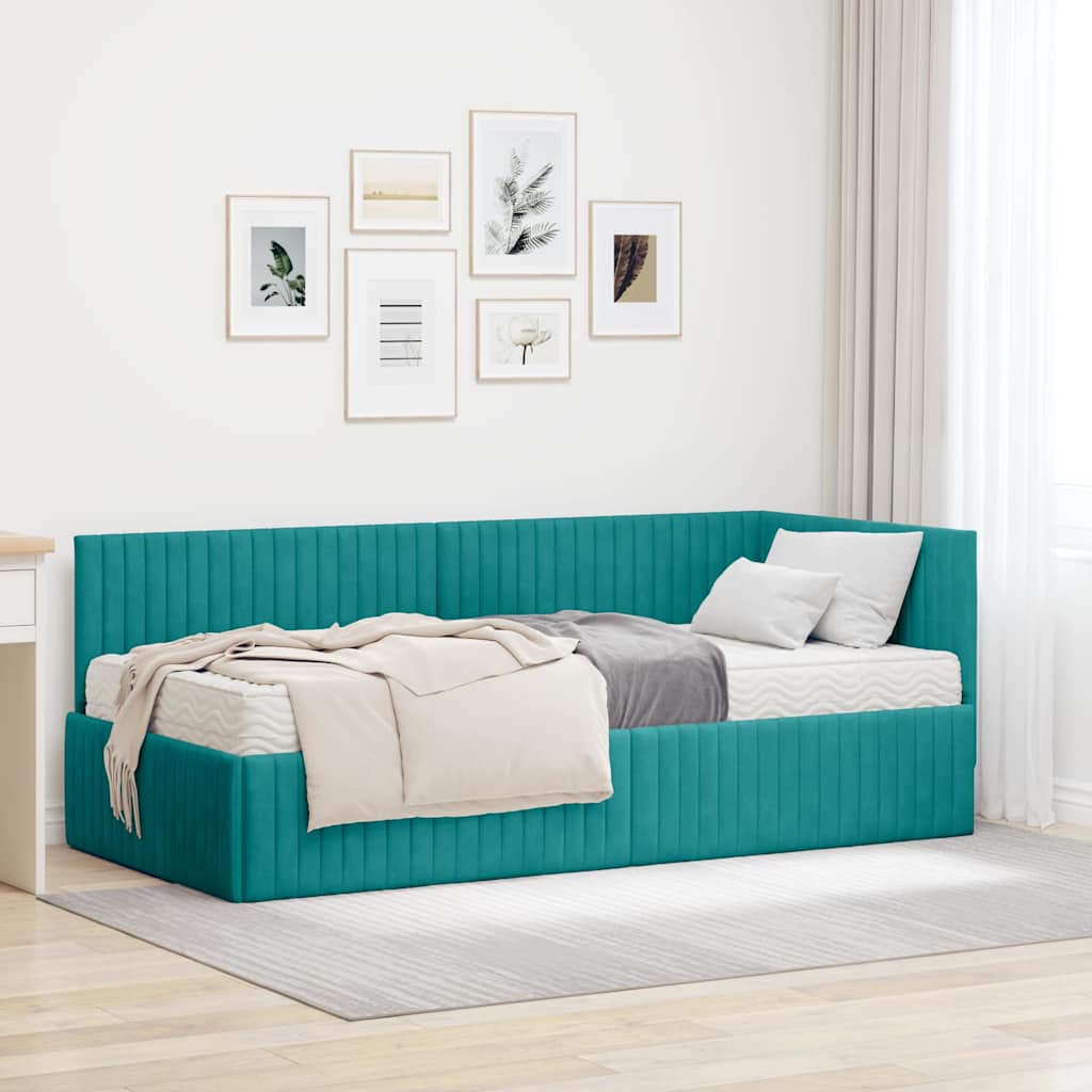Eckbettgestell mit Matratze 2 stk. Türkis 90 x 190 cm Samt