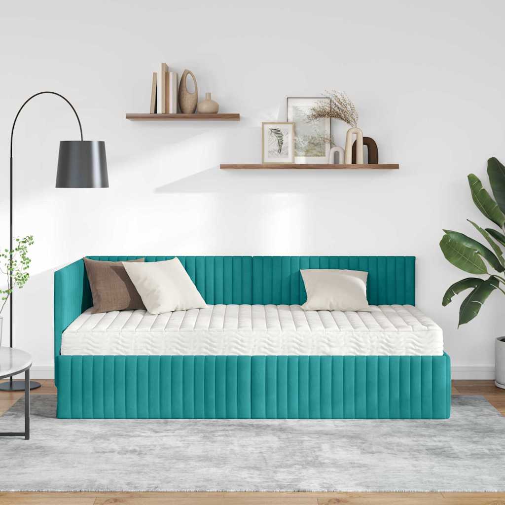 Eckbettgestell mit Matratze 2 stk. Türkis 90 x 190 cm Samt