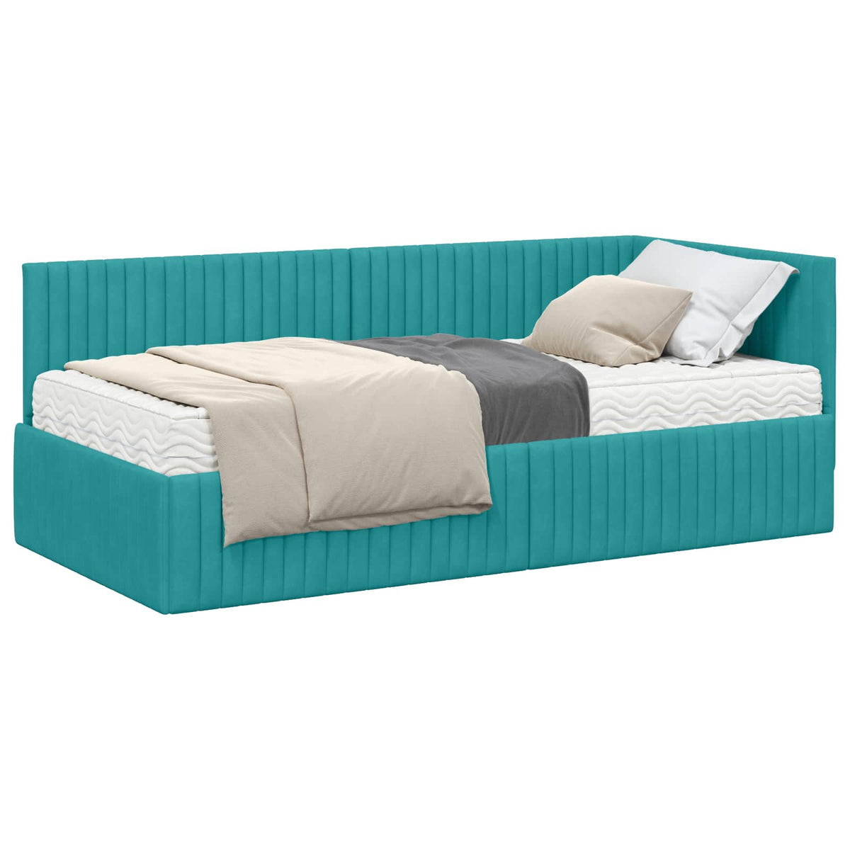 Eckbettgestell mit Matratze 2 stk. Türkis 90 x 190 cm Samt