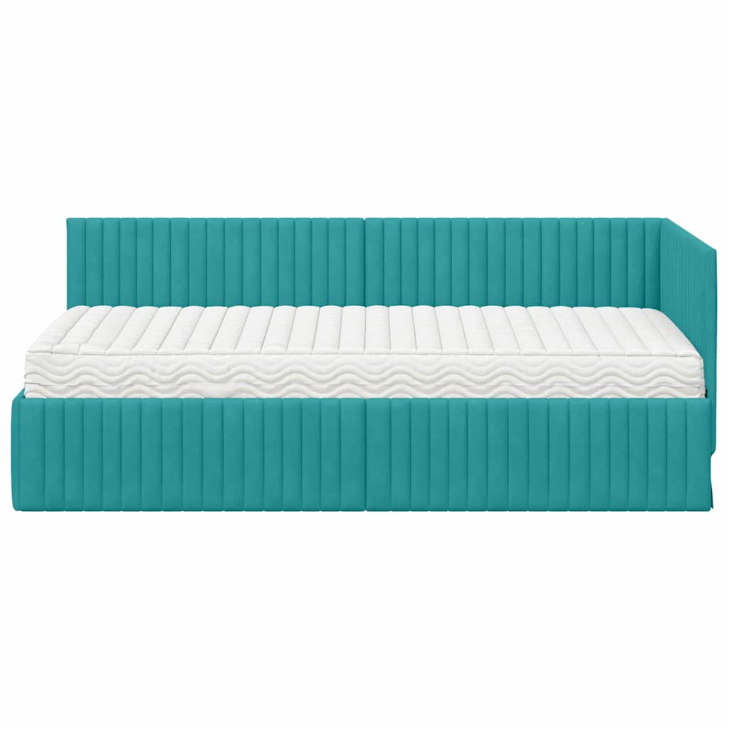 Eckbettgestell mit Matratze 2 stk. Türkis 90 x 190 cm Samt