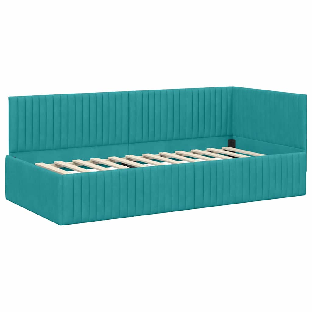 Eckbettgestell mit Matratze 2 stk. Türkis 90 x 190 cm Samt