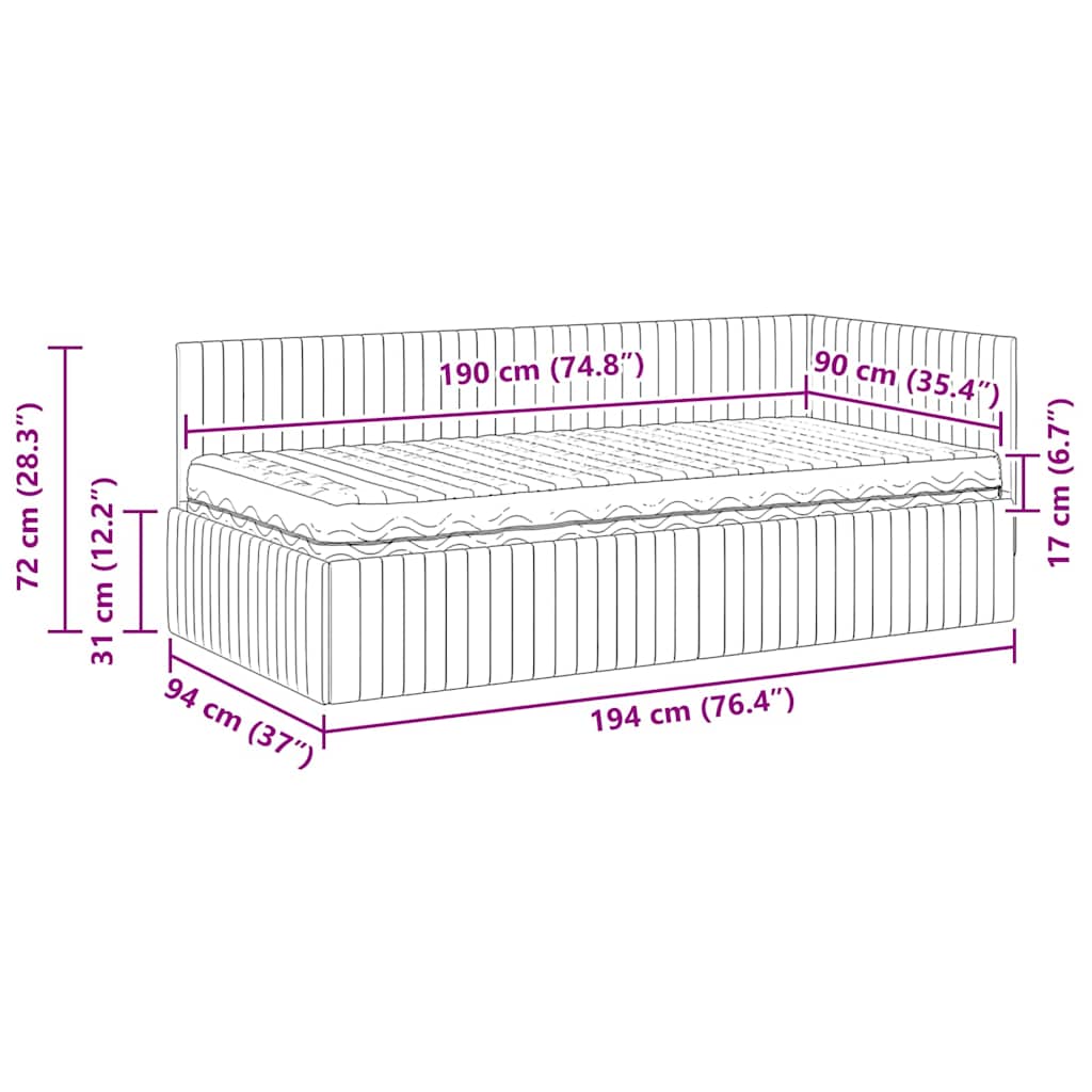 Eckbettgestell mit Matratze 2 stk. Türkis 90 x 190 cm Samt